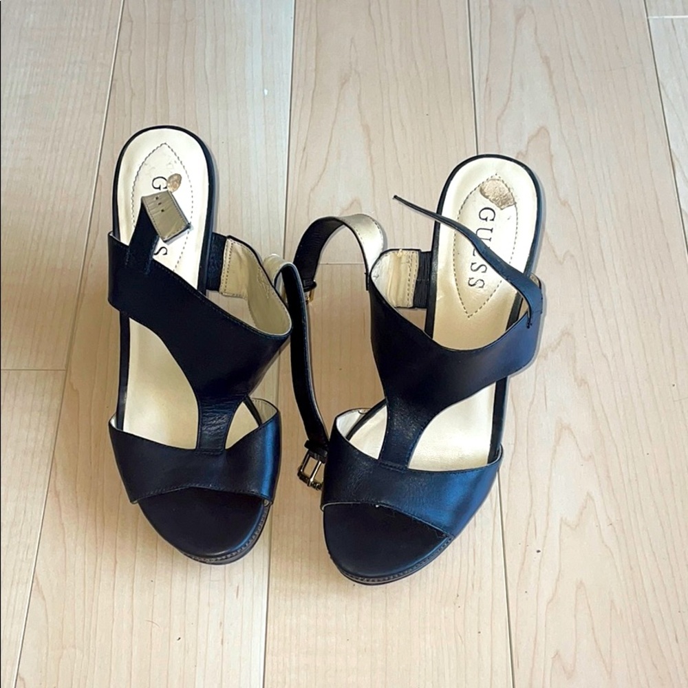 Genuine leather, black Guess wedges